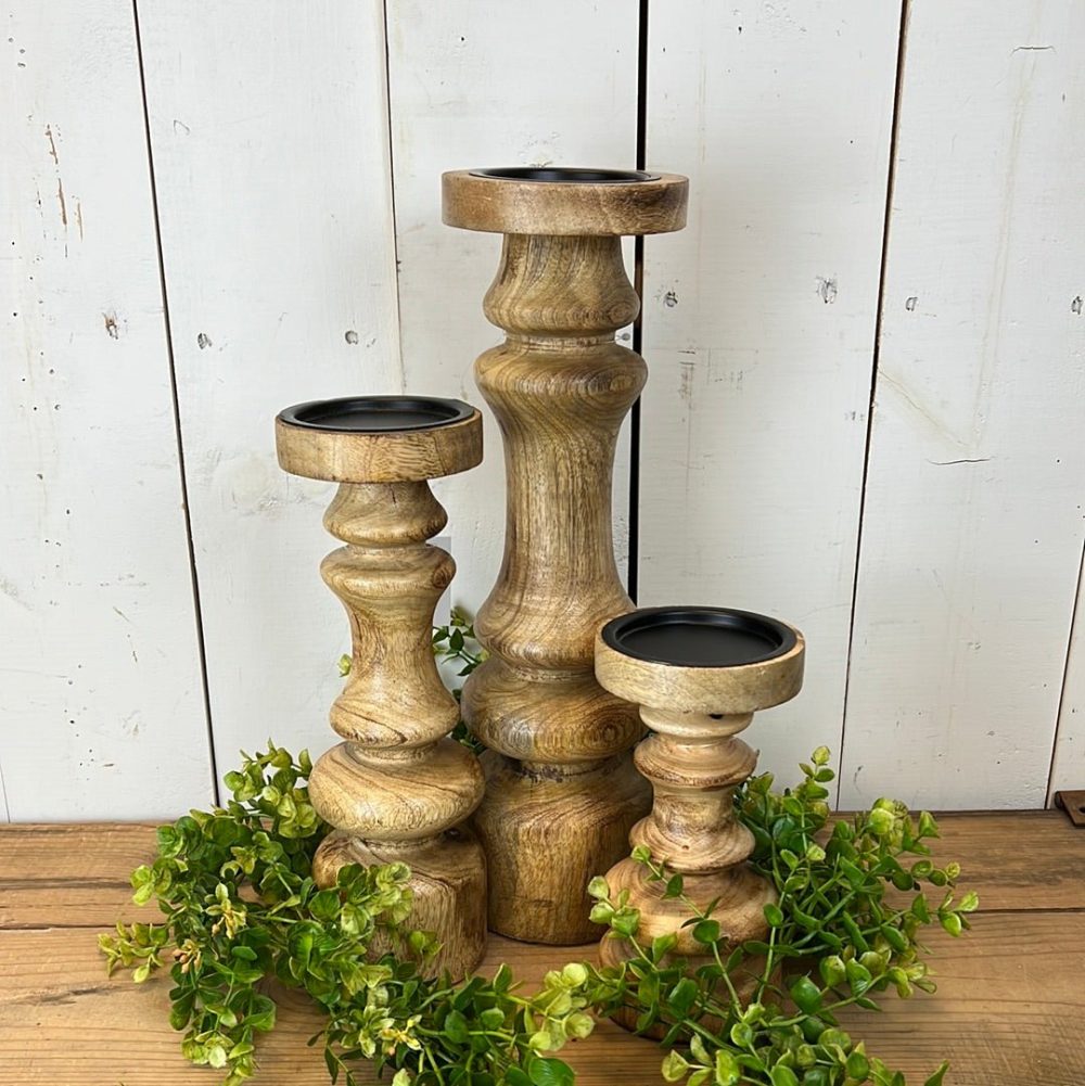 Decorative Objects | Wooden Candlesticks, Set of 3 Decorative Objects Decorative Objects