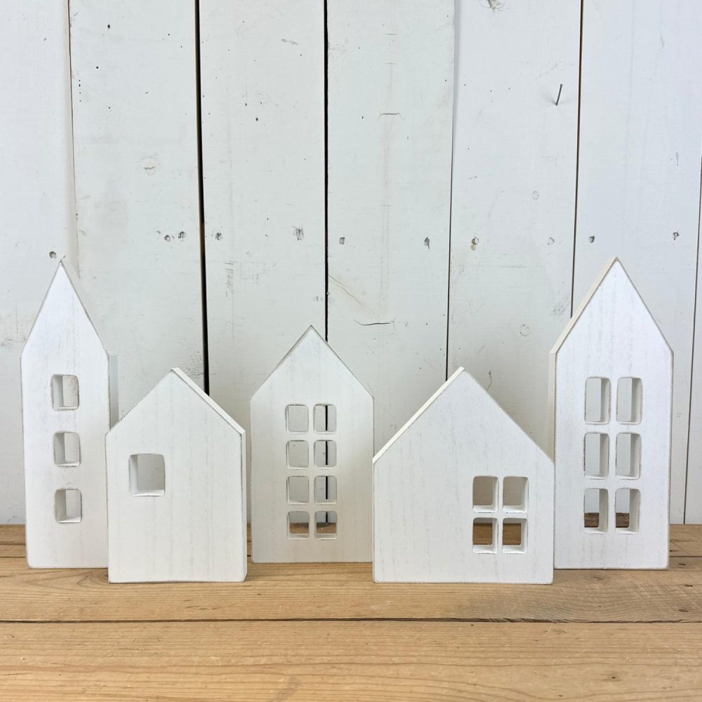 Decorative Objects | Wooden White Houses – Set of 5 Decorative Objects Decorative Objects