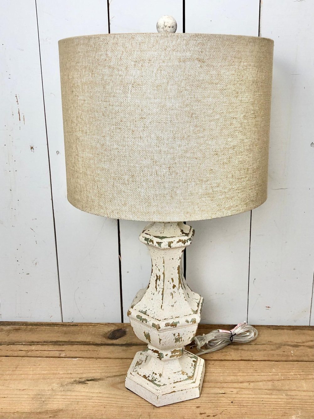 Lamps | White Distressed Lamp with Tan Shade Home Decor Lamps