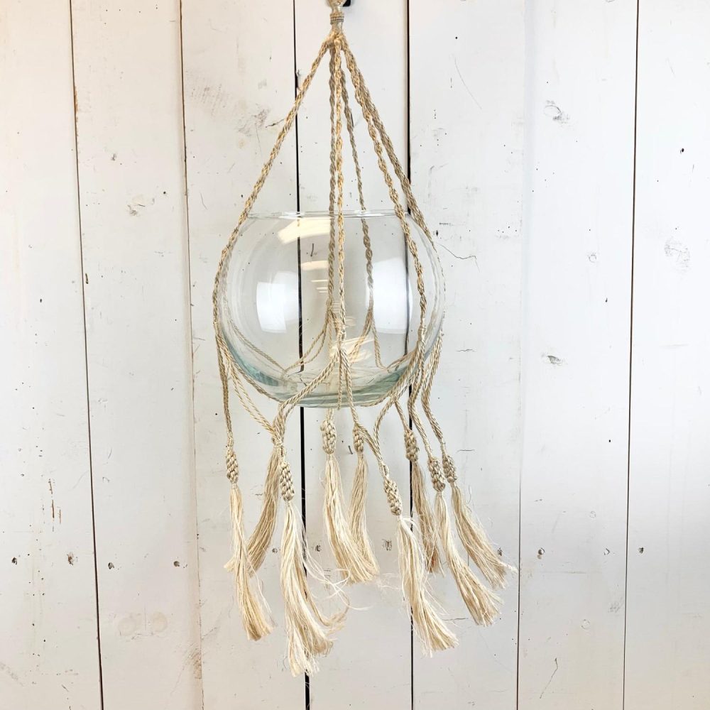 Macrame | Ivory Macramé Hanger with Tassels Home Decor Macrame