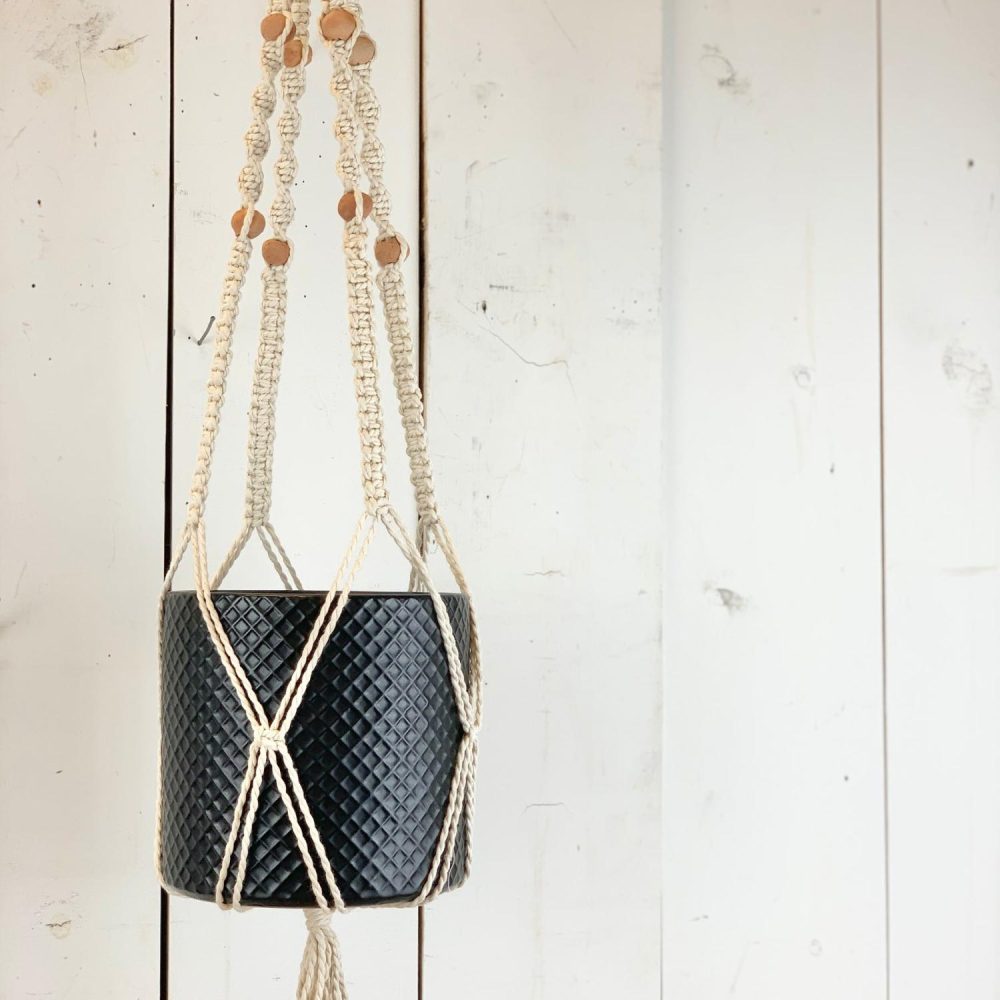 Macrame | Ivory Plant Hanger with Terracotta Beads Home Decor Macrame