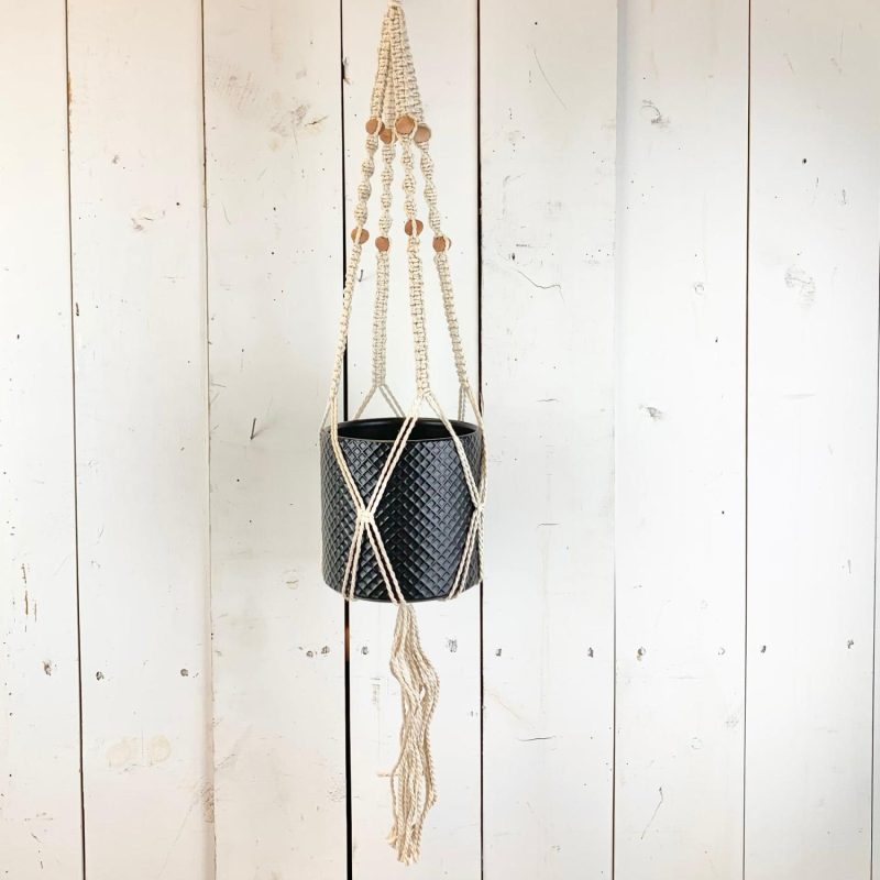 Macrame | Ivory Plant Hanger with Terracotta Beads Home Decor Macrame