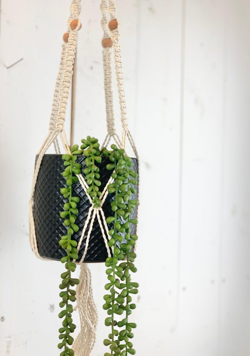 Macrame | Ivory Plant Hanger with Terracotta Beads Home Decor Macrame