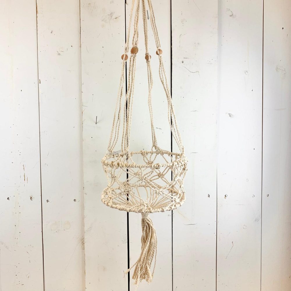 Macrame | Macramé Basket Hanger with Terracotta Beads Home Decor Macrame