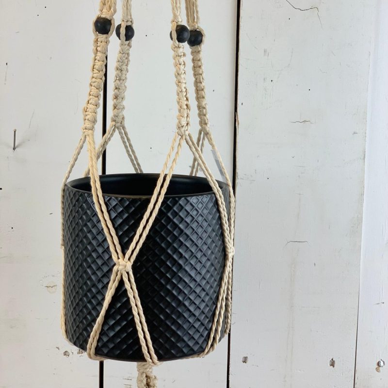 Macrame | Macramé Hanger with Black Bead Home Decor Macrame