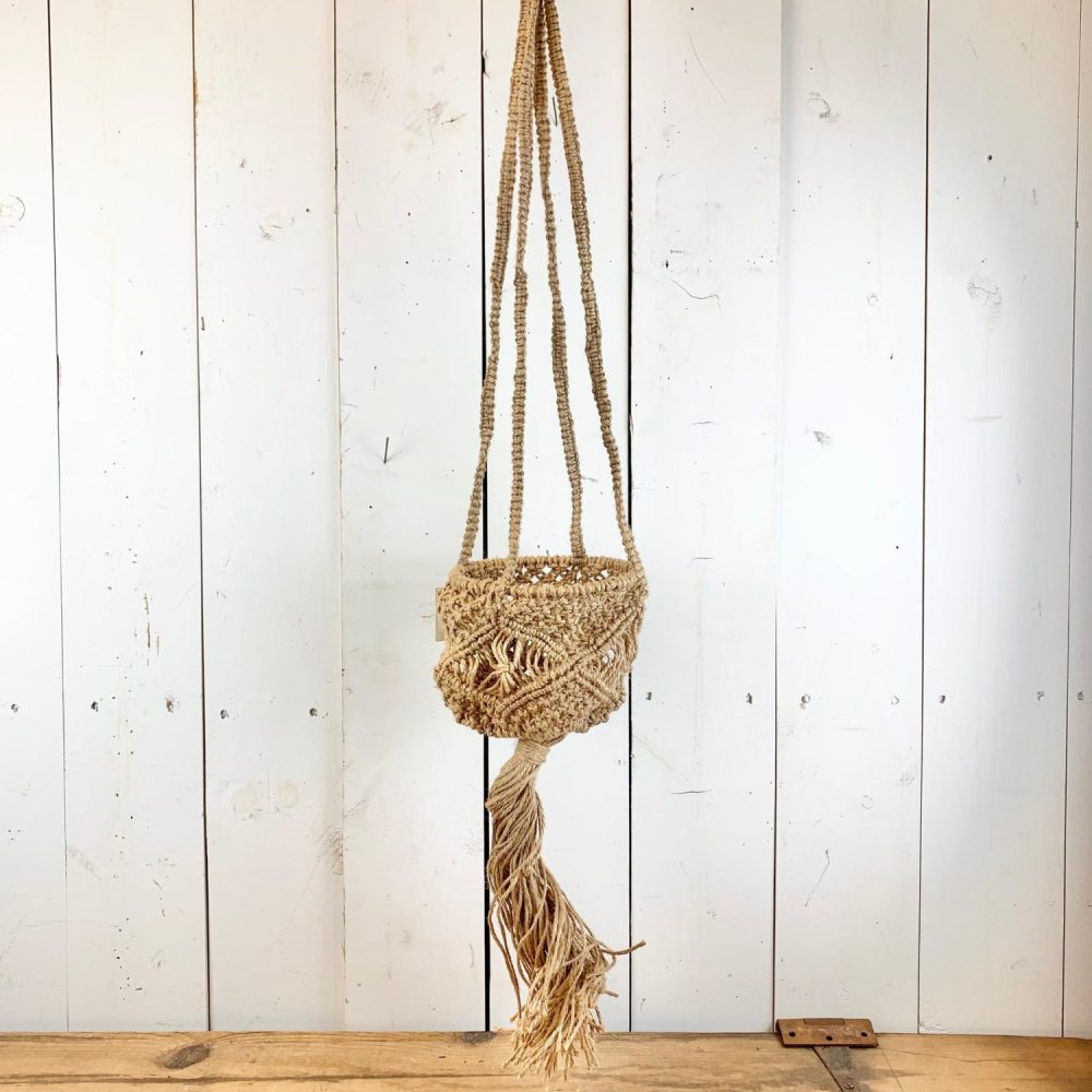 Macrame | Tan Macramé Basket Hanger Home Decor Macrame