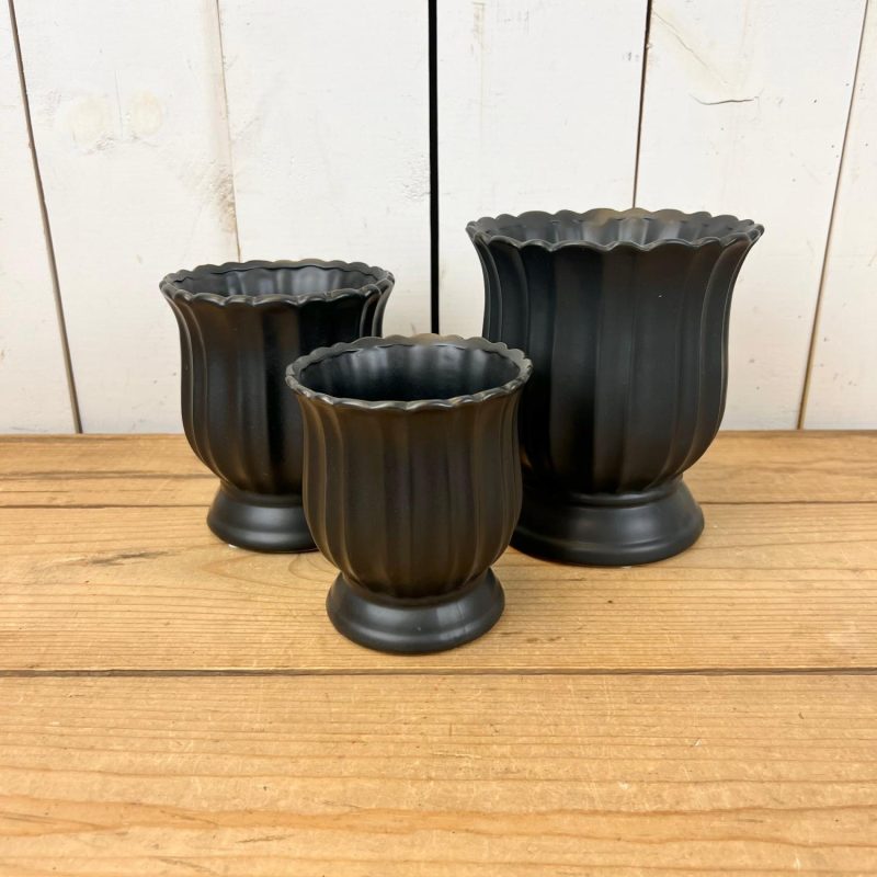 Pottery | Black Fluted Urns Home Decor Pottery