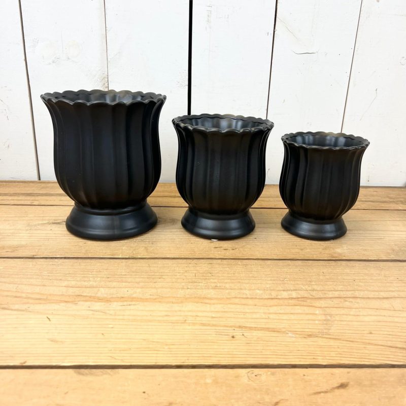 Pottery | Black Fluted Urns Home Decor Pottery