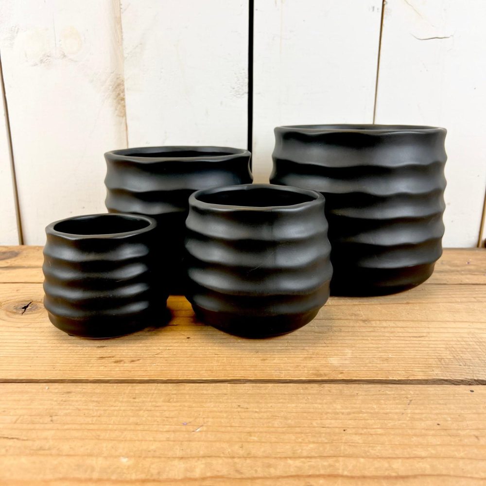 Pottery | Black Ribbed Pots Home Decor Pottery