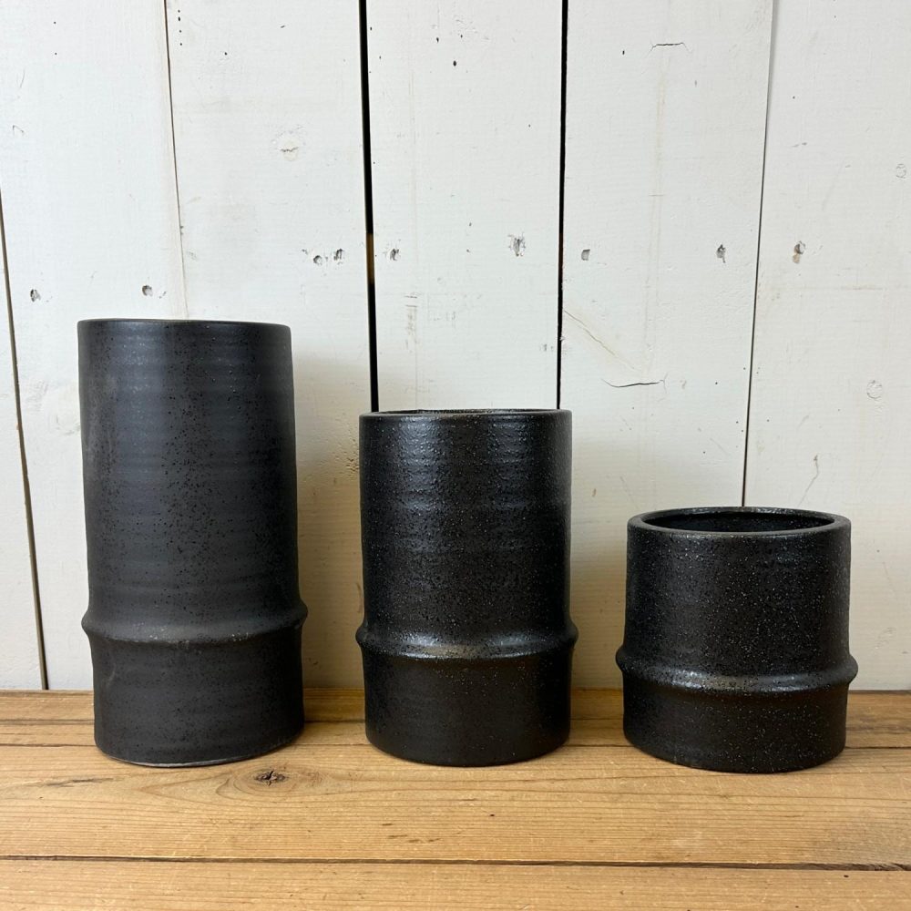 Pottery | Black Textured Canister Vases Home Decor Pottery