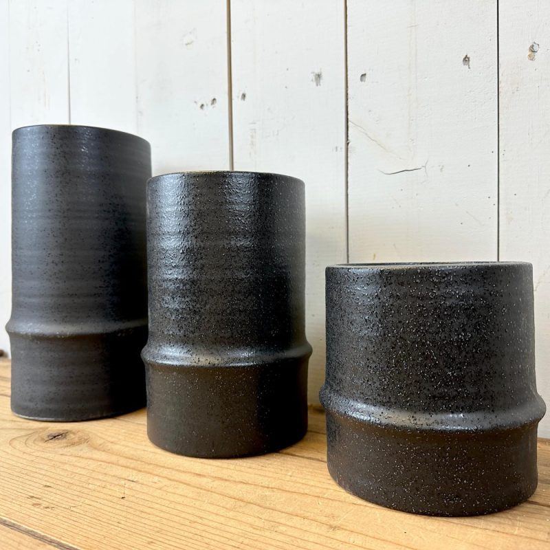 Pottery | Black Textured Canister Vases Home Decor Pottery