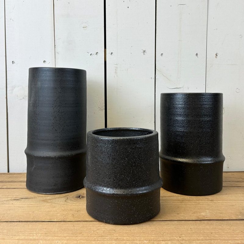 Pottery | Black Textured Canister Vases Home Decor Pottery