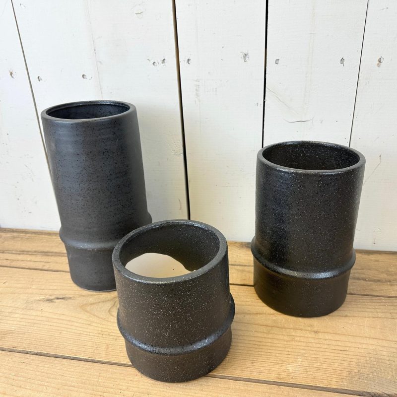 Pottery | Black Textured Canister Vases Home Decor Pottery