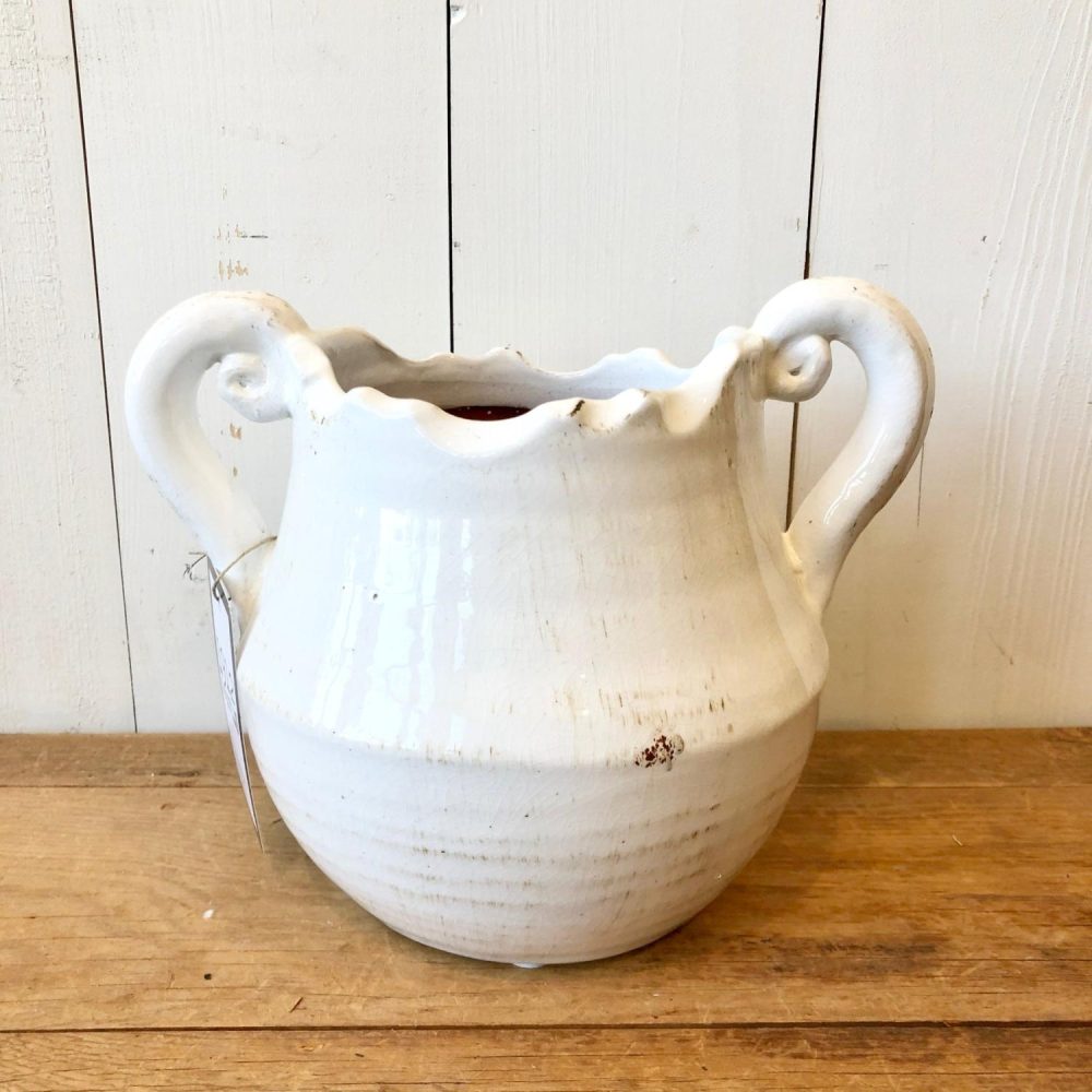 Pottery | Cream Vase with Handle Home Decor Pottery