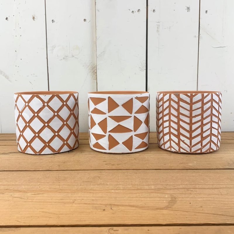 Pottery | Geometric Distressed Terracotta Pots Home Decor Pottery