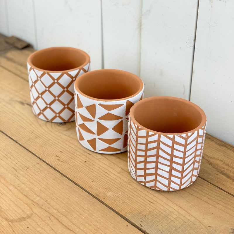 Pottery | Geometric Distressed Terracotta Pots Home Decor Pottery