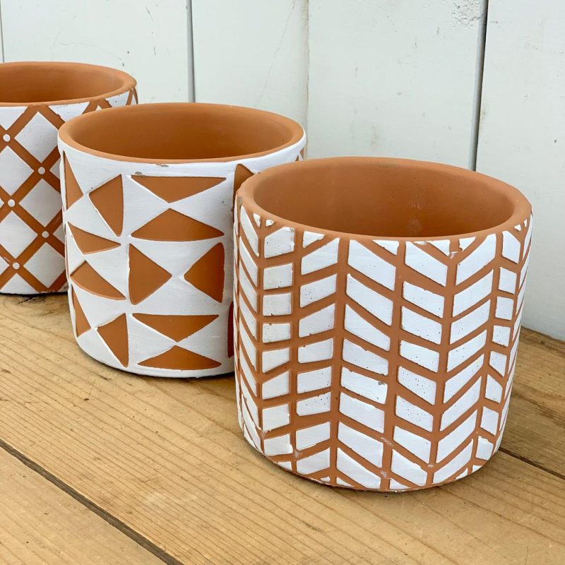 Pottery | Geometric Distressed Terracotta Pots Home Decor Pottery