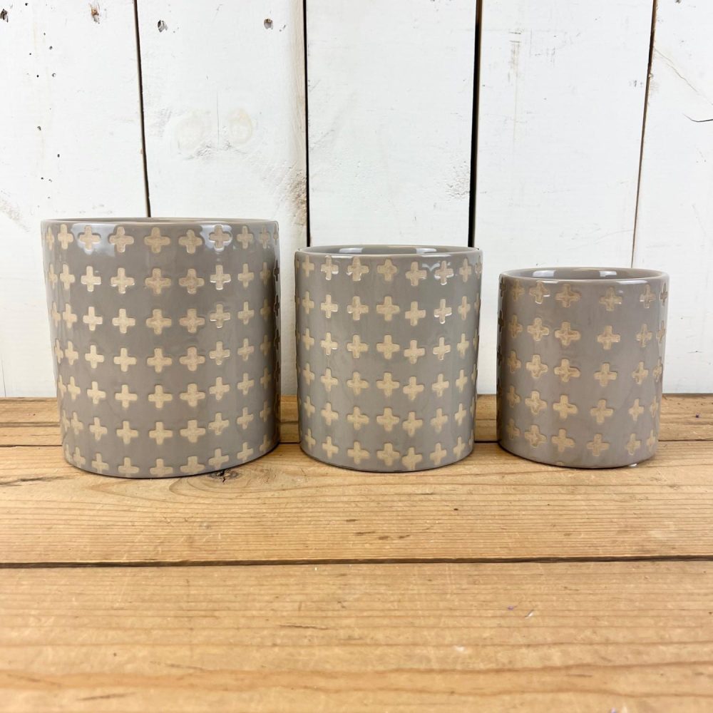 Pottery | Grey and Tan Cross Pots Home Decor Pottery