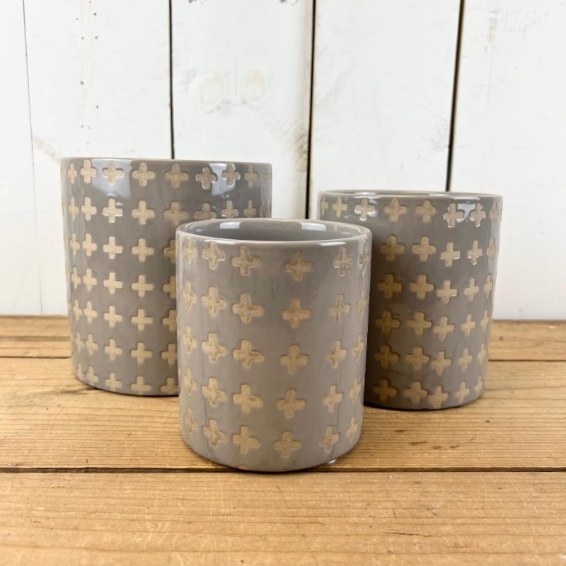 Pottery | Grey and Tan Cross Pots Home Decor Pottery