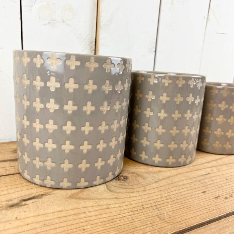 Pottery | Grey and Tan Cross Pots Home Decor Pottery