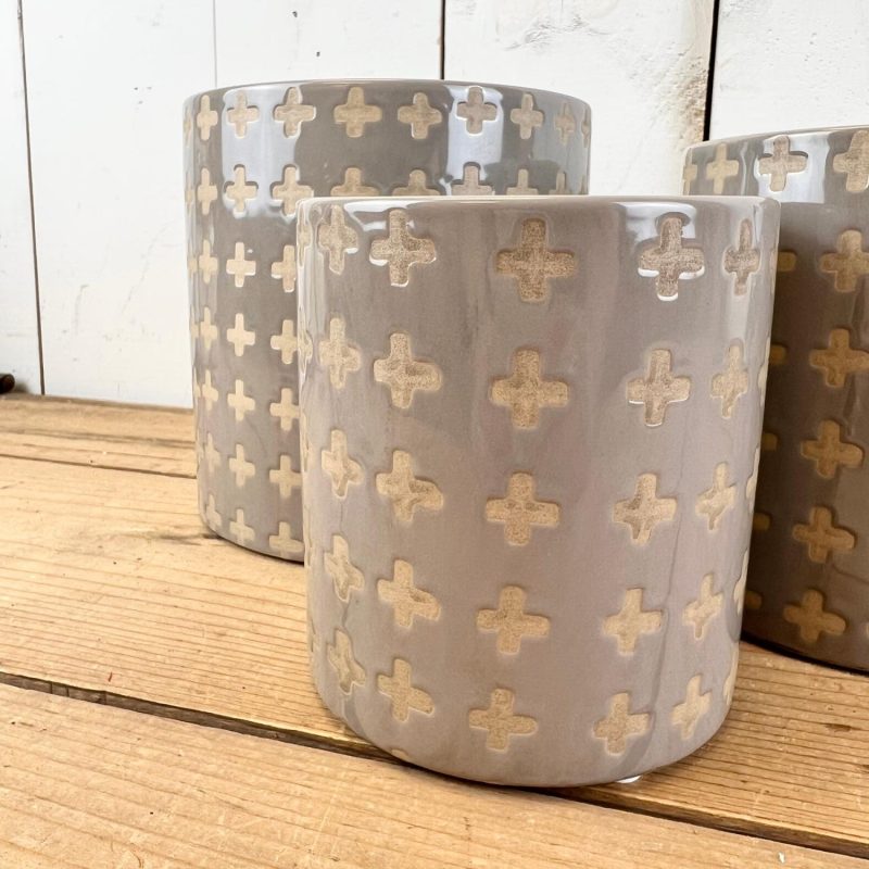 Pottery | Grey and Tan Cross Pots Home Decor Pottery