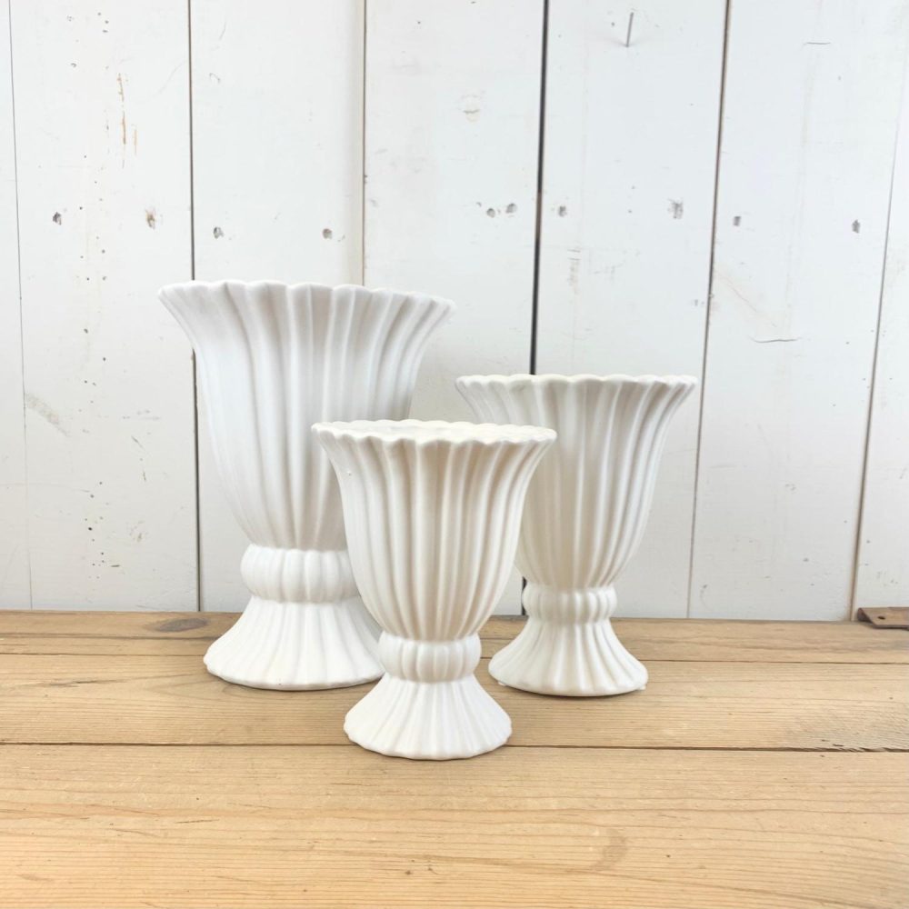 Pottery | Matte White Ribbed Urns Decorative Objects Decorative Objects