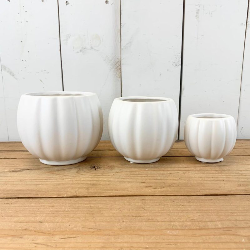 Pottery | Matte White Ribbed Vases Home Decor Pottery