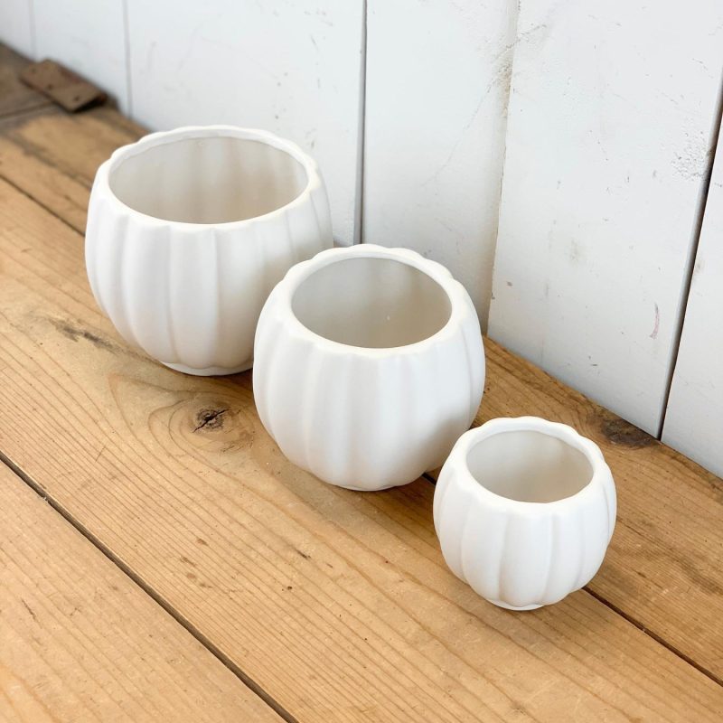 Pottery | Matte White Ribbed Vases Home Decor Pottery