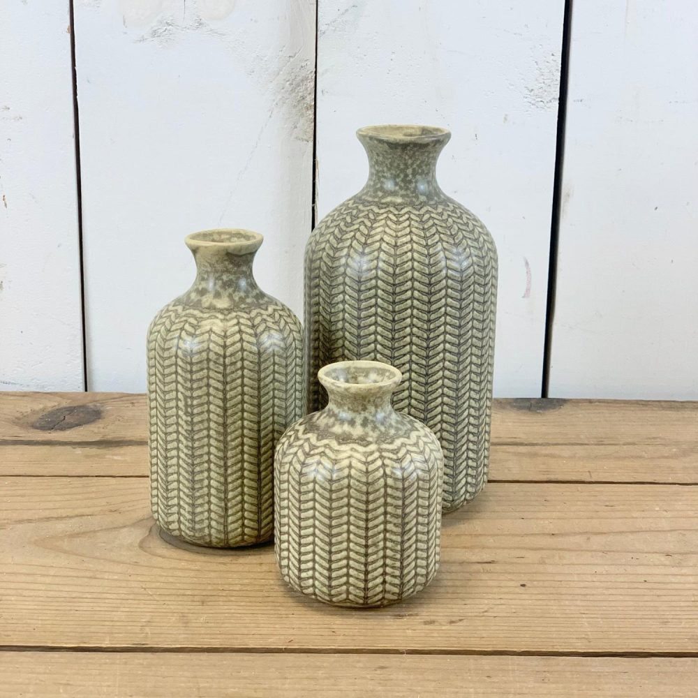 Pottery | Olive Green Patterned Bottles Decorative Objects Decorative Objects