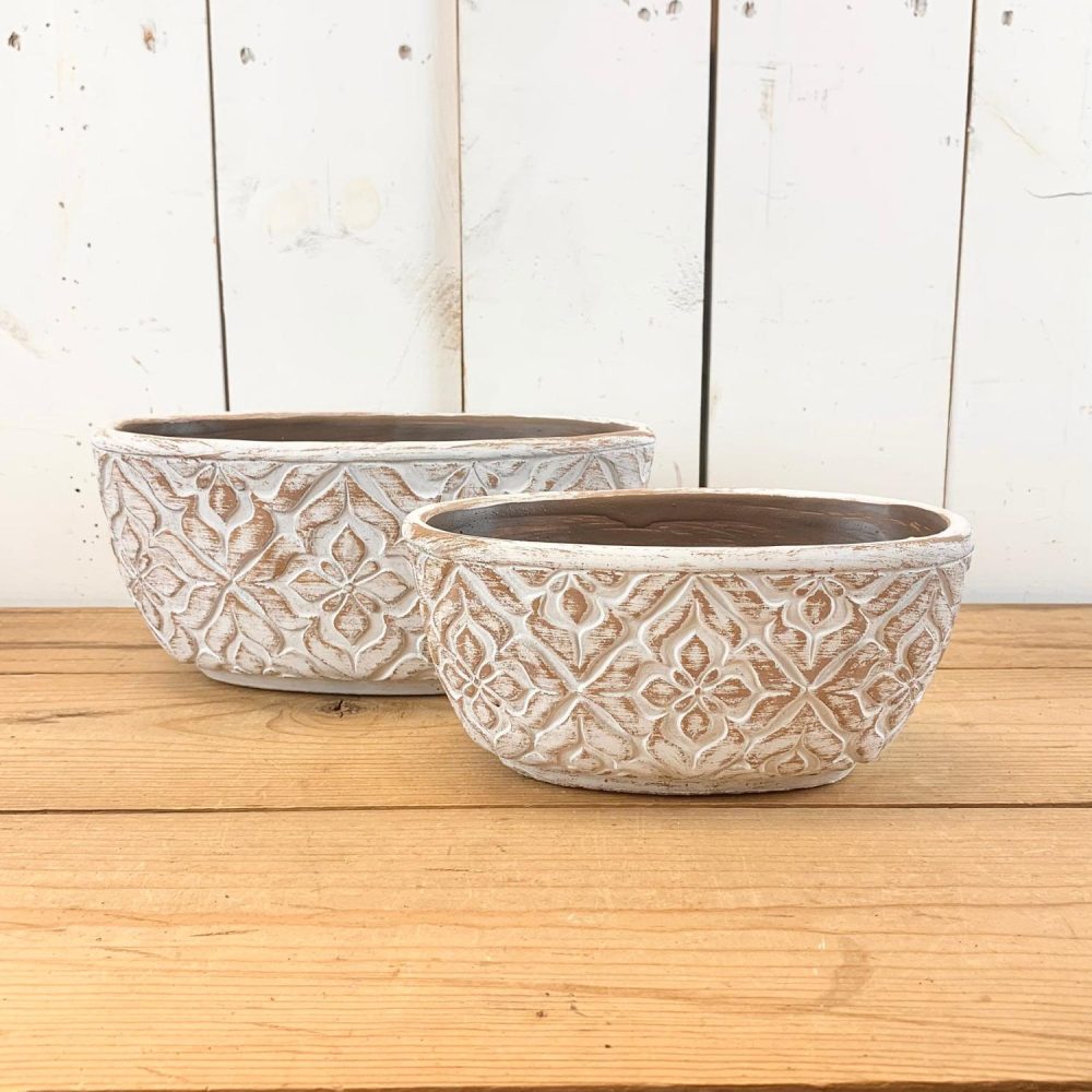 Pottery | Patterned Oval Pots Home Decor Pottery