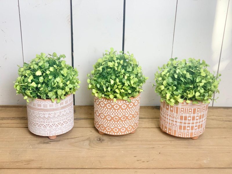 Pottery | Patterned Terracotta Pots with Legs Home Decor Pottery