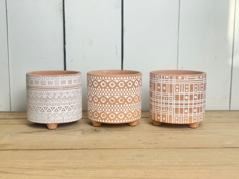 Pottery | Patterned Terracotta Pots with Legs Home Decor Pottery