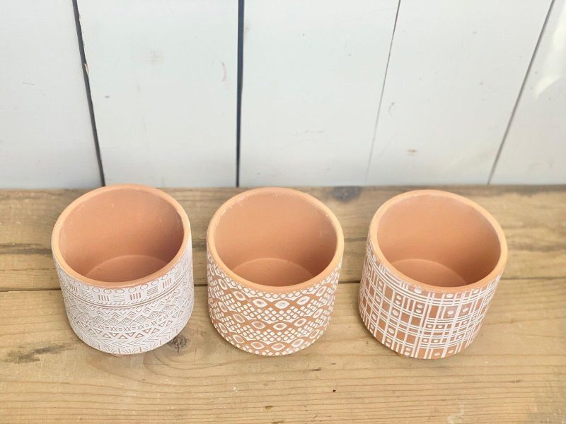 Pottery | Patterned Terracotta Pots with Legs Home Decor Pottery