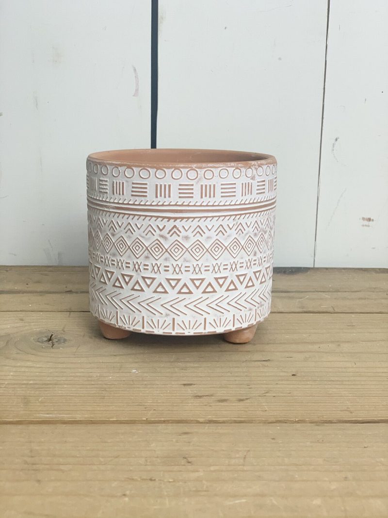 Pottery | Patterned Terracotta Pots with Legs Home Decor Pottery