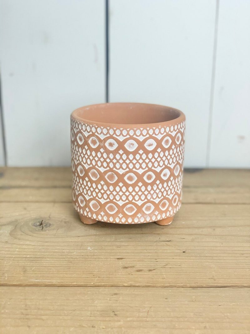 Pottery | Patterned Terracotta Pots with Legs Home Decor Pottery