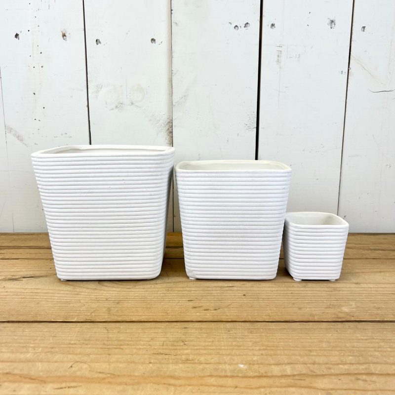 Pottery | Ribbed White Square Planters Home Decor Pottery