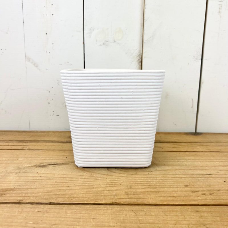 Pottery | Ribbed White Square Planters Home Decor Pottery