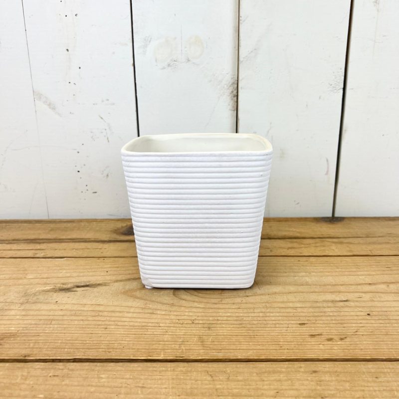 Pottery | Ribbed White Square Planters Home Decor Pottery