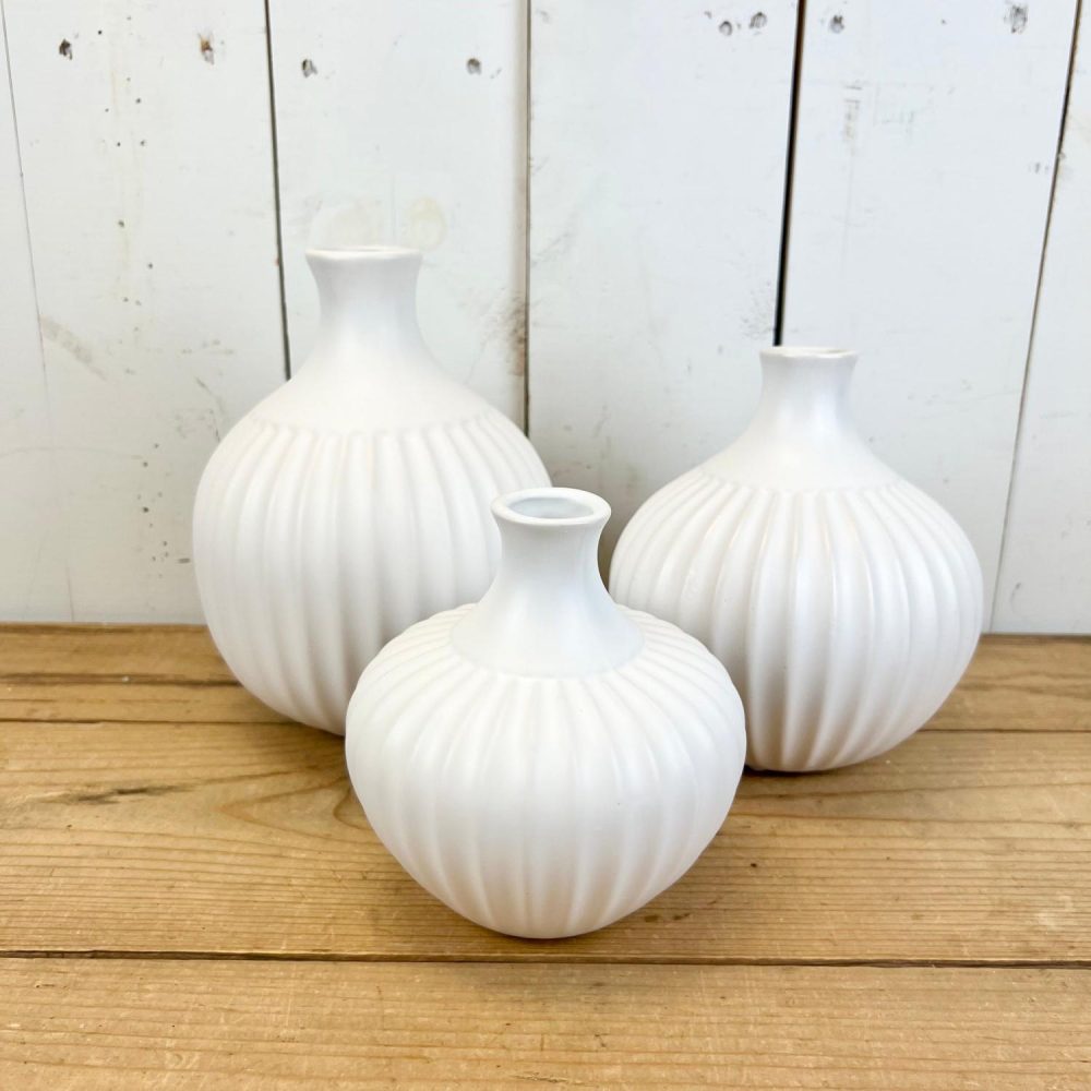 Pottery | Ribbed White Vases Home Decor Pottery