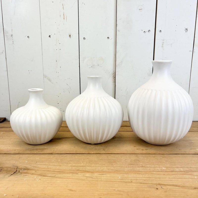 Pottery | Ribbed White Vases Home Decor Pottery