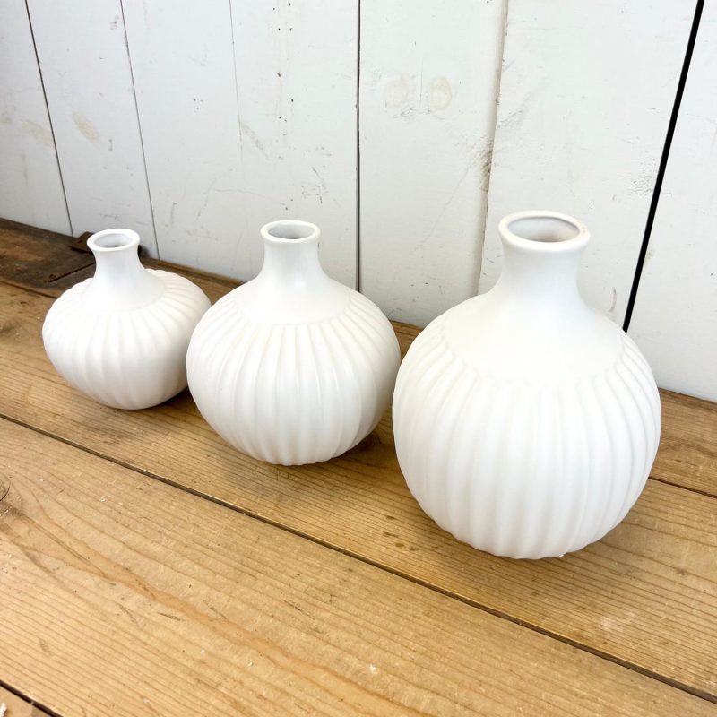 Pottery | Ribbed White Vases Home Decor Pottery