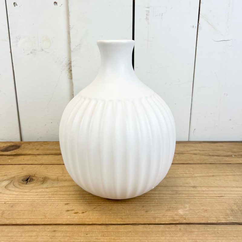 Pottery | Ribbed White Vases Home Decor Pottery