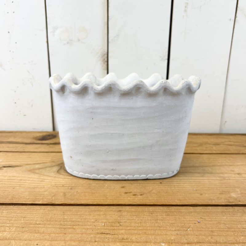 Pottery | Scalloped Oval Cement Pot Home Decor Pottery