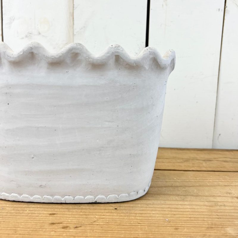 Pottery | Scalloped Oval Cement Pot Home Decor Pottery