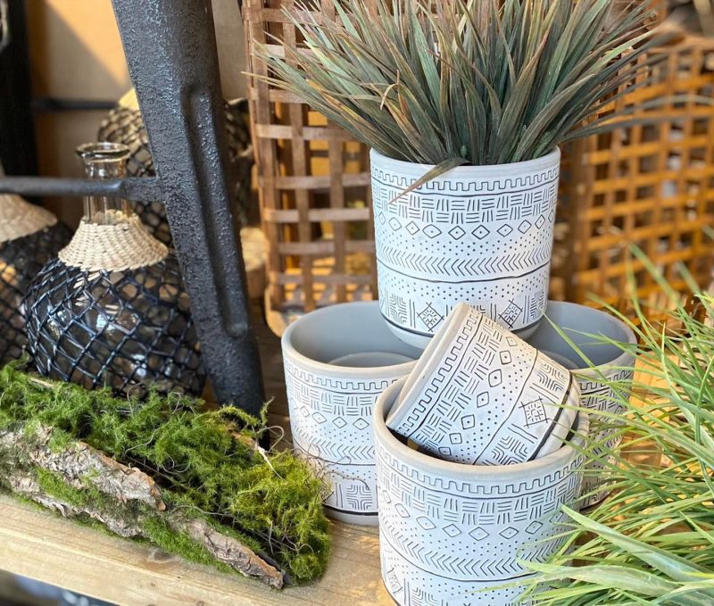 Pottery | Small Black and White Cement Patterned Pots Home Decor Pottery