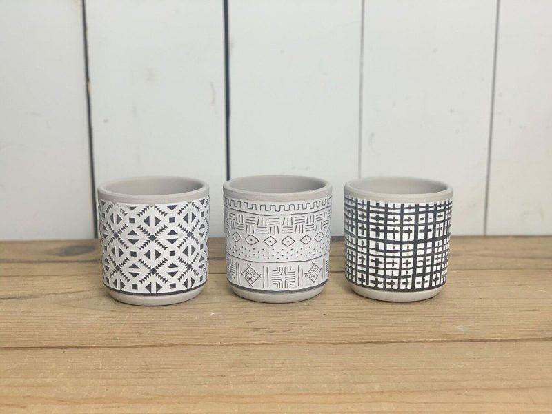 Pottery | Small Black and White Cement Patterned Pots Home Decor Pottery