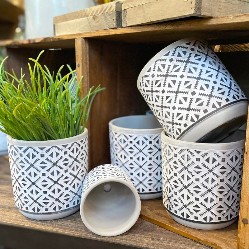 Pottery | Small Black and White Cement Patterned Pots Home Decor Pottery