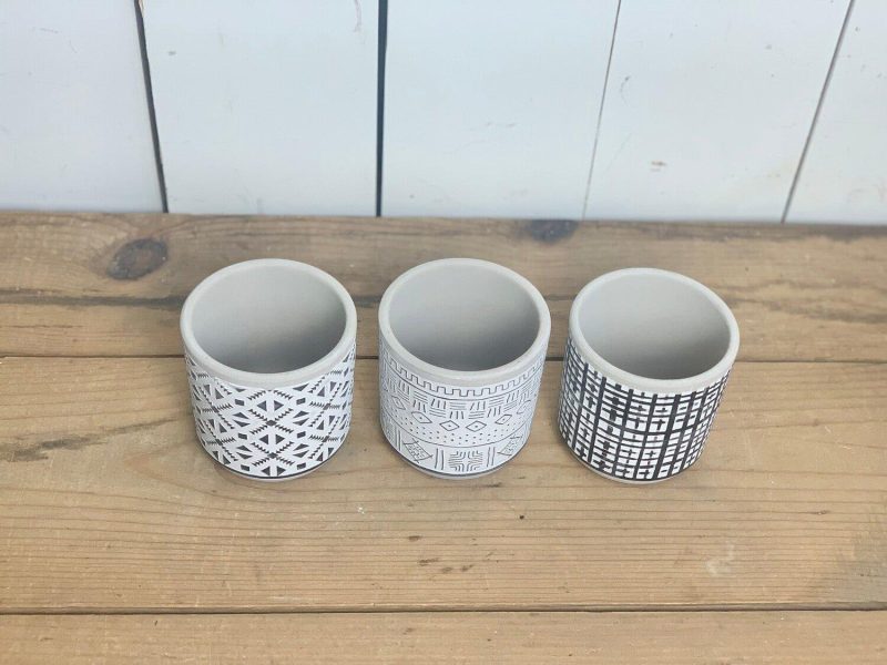 Pottery | Small Black and White Cement Patterned Pots Home Decor Pottery