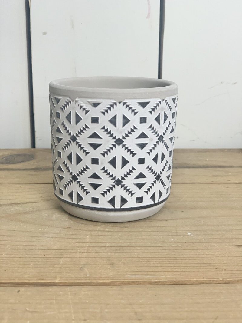 Pottery | Small Black and White Cement Patterned Pots Home Decor Pottery