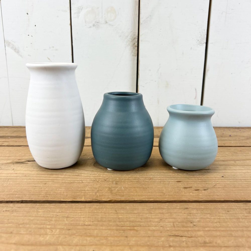 Pottery | Small Blue Toned Bottle Vases Home Decor Pottery